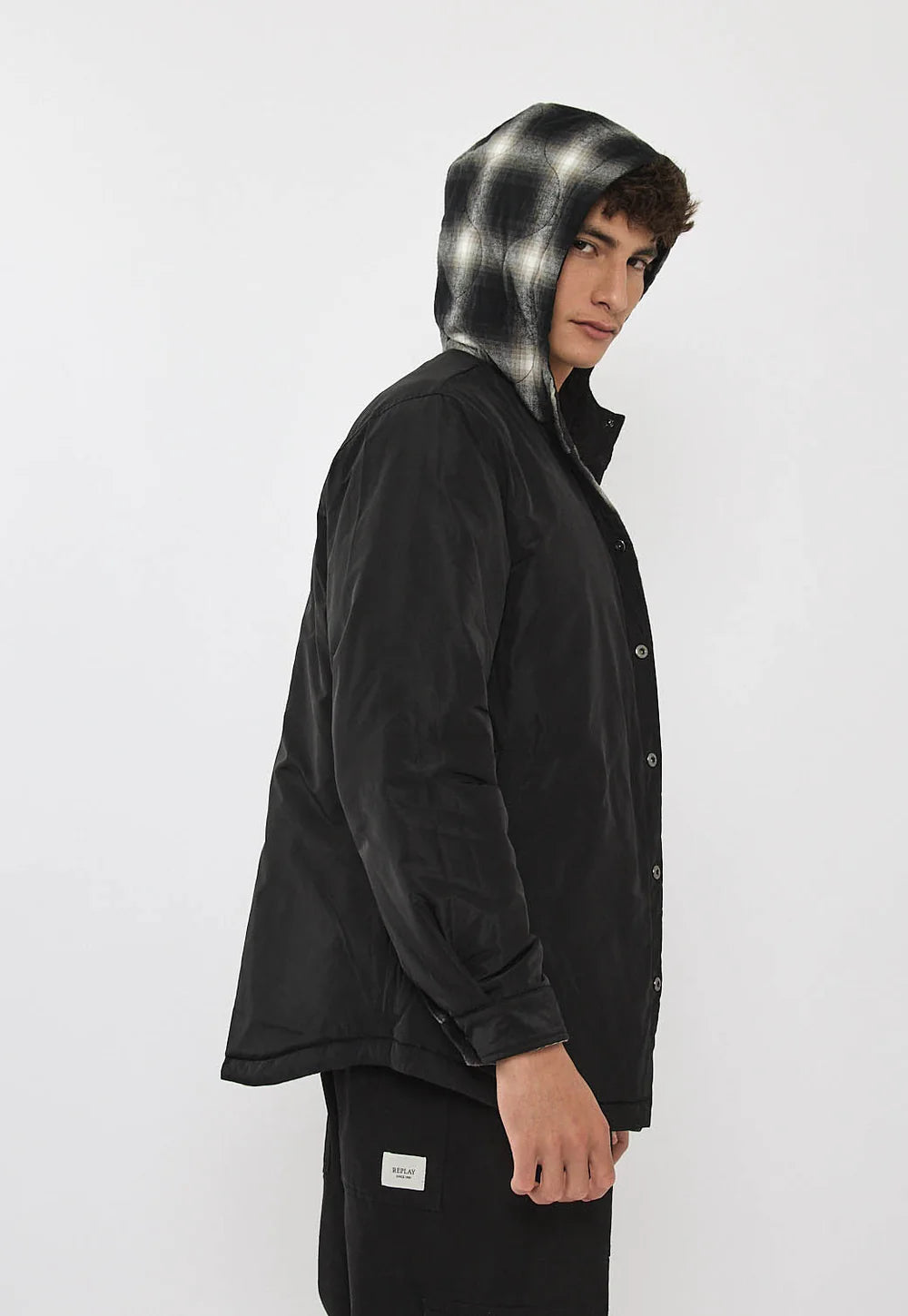 Replay Limited Edition Planel Coat ריפלי מעיל מרופד בצבע שחור מתהפך 2 צדדים