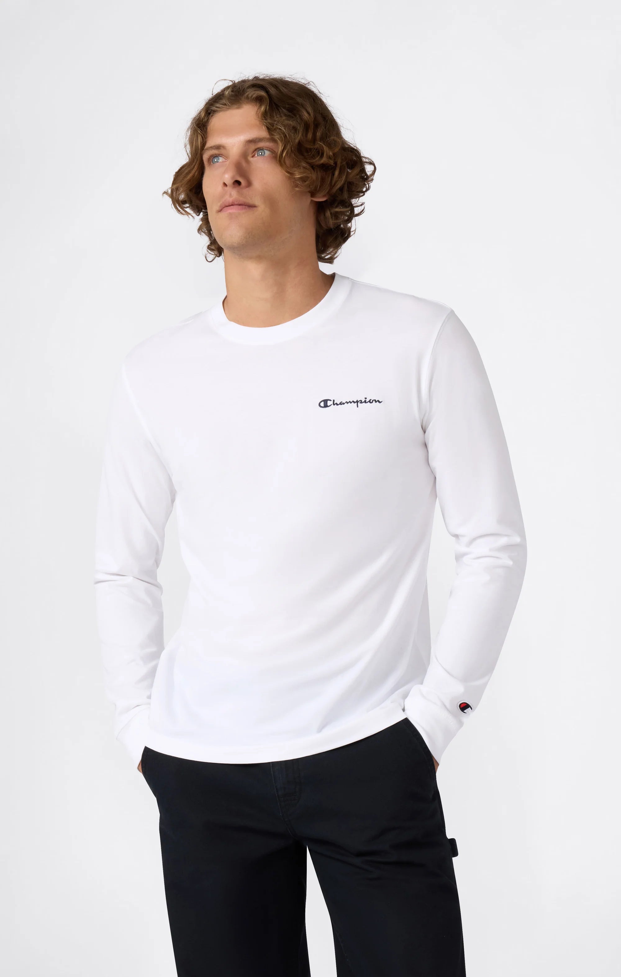Champion Long Sleeve tshirt צ'מפיון חולצה ארוכה בצבע לבן