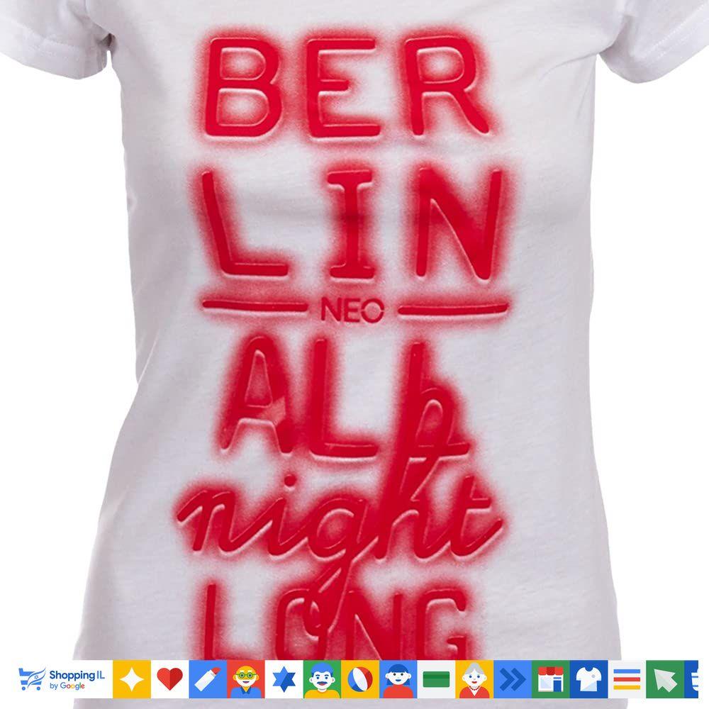 חולצת Adidas Women Neo T-shirt לנשים בצבע לבן | חולצה עם כיתוב ניאון אדום | אופנת אדידס | חנות מותגים B Brands