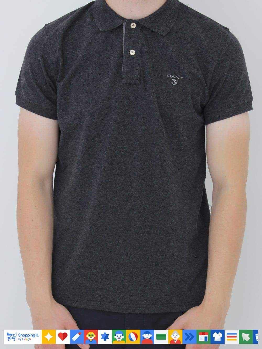 חולצת Gant Polo Shirt לגבר בצבע אפור/שחור כהה | חולצת צווארון גאנט קלאסית | אופנה אלגנטית | חנות מותגים B Brands