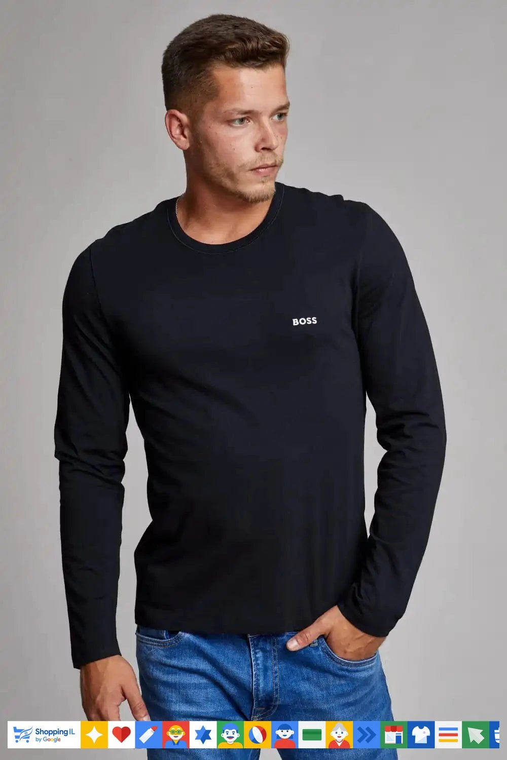 חולצת טי-שירט Hugo Boss שחורה שרוול ארוך לגבר 50469102-001 | חולצת בייסיק הוגו בוס שחור/לבן | אופנת גברים B Brands