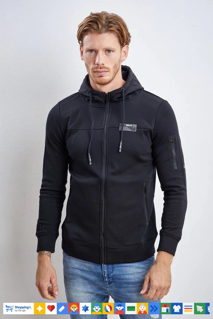 Replay Jacket for man ריפלי ג'ינס קפוצ'ון פול זיפ בצבע שחור - www.bbrands.co.il Replay Jacket for man ריפלי ג'ינס קפוצ'ון פול זיפ בצבע שחור