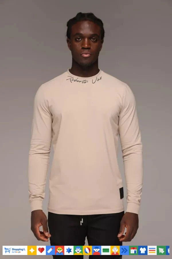 טי-שירט Roberto Vino בז' לגבר RV-MLN-LS-112 | חולצת רוברטו וינו מילאנו קולקציה חדשה | אופנת גברים B Brands