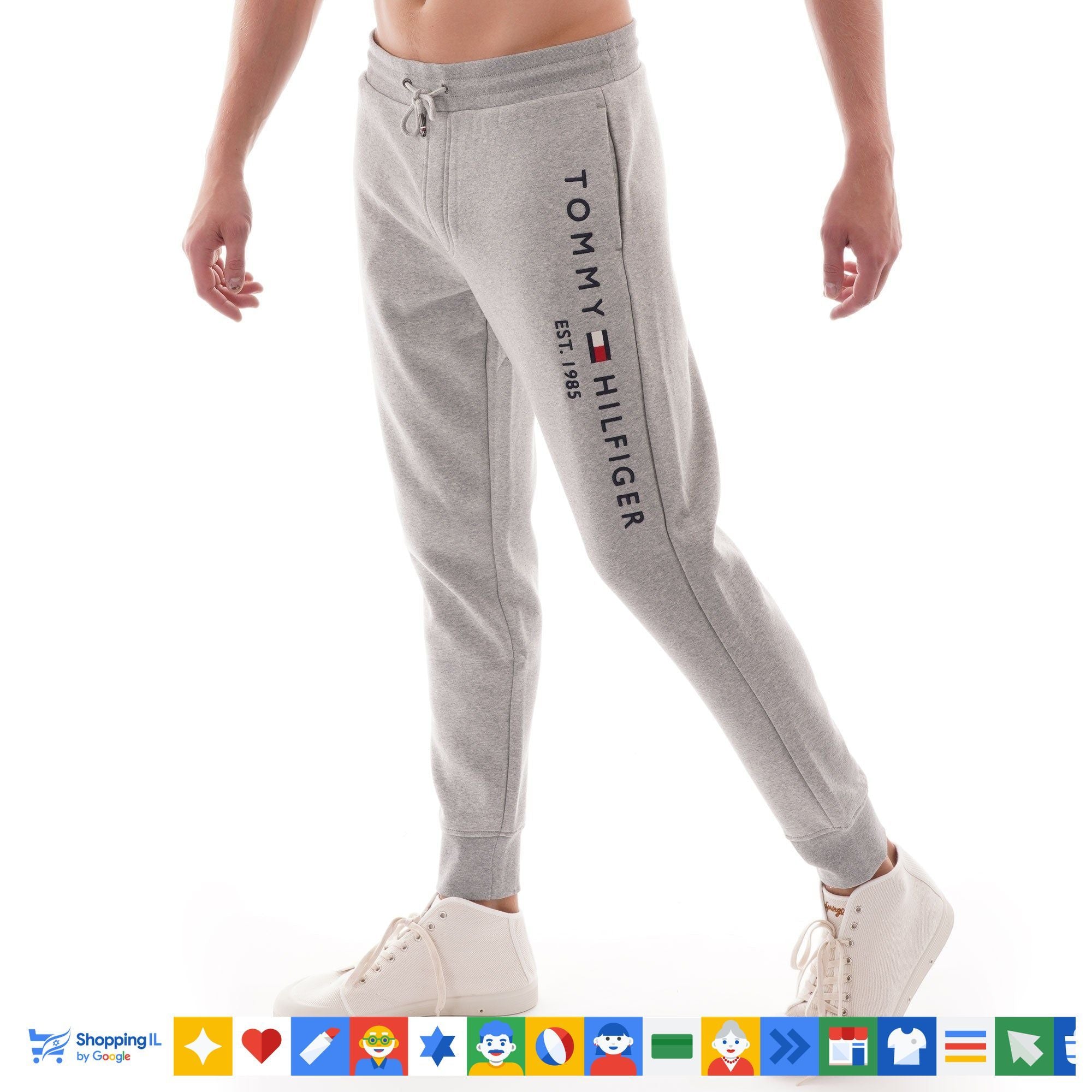 מכנס טרנינג Tommy Hilfiger אפור בהיר לגבר TH-MLN-TRKPNT-GRY-25W | מכנסי טומי הילפיגר ג'וגר חורף | אופנת גברים B Brands