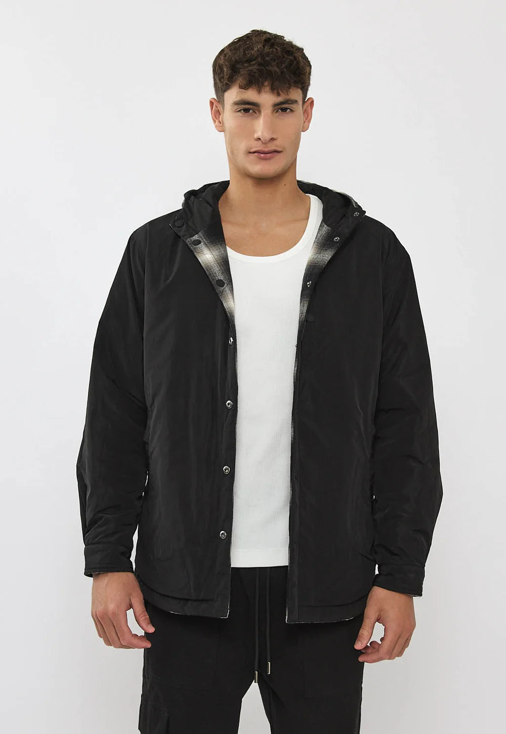 Replay Limited Edition Planel Coat ריפלי מעיל מרופד בצבע שחור מתהפך 2 צדדים