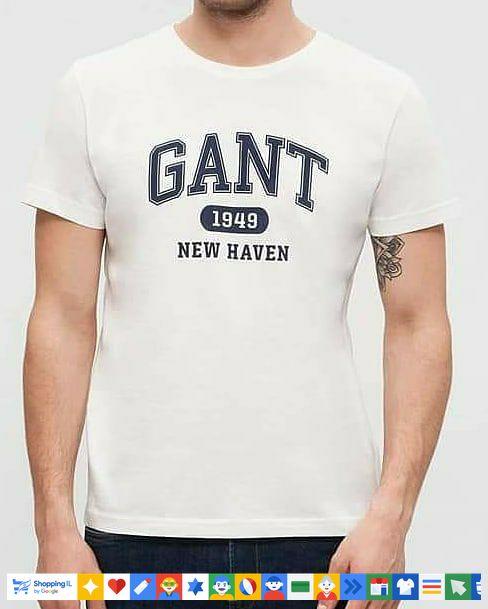 חולצת Gant T-shirt לגבר בצבע לבן | חולצת לוגו בסיסית גאנט | מידות גדולות עד 4XL | חנות מותגים B Brands