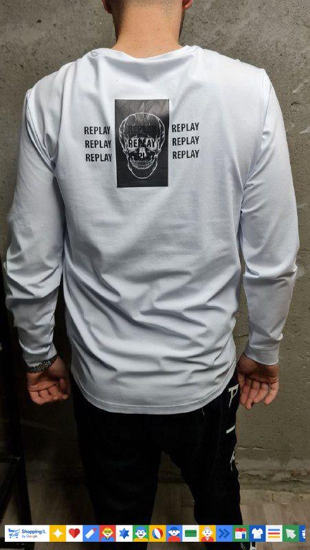 חולצת Replay T-shirt שרוול ארוך לגבר בצבע לבן | Perfect Edition ריפליי | אופנת גברים | חנות מותגים B Brands