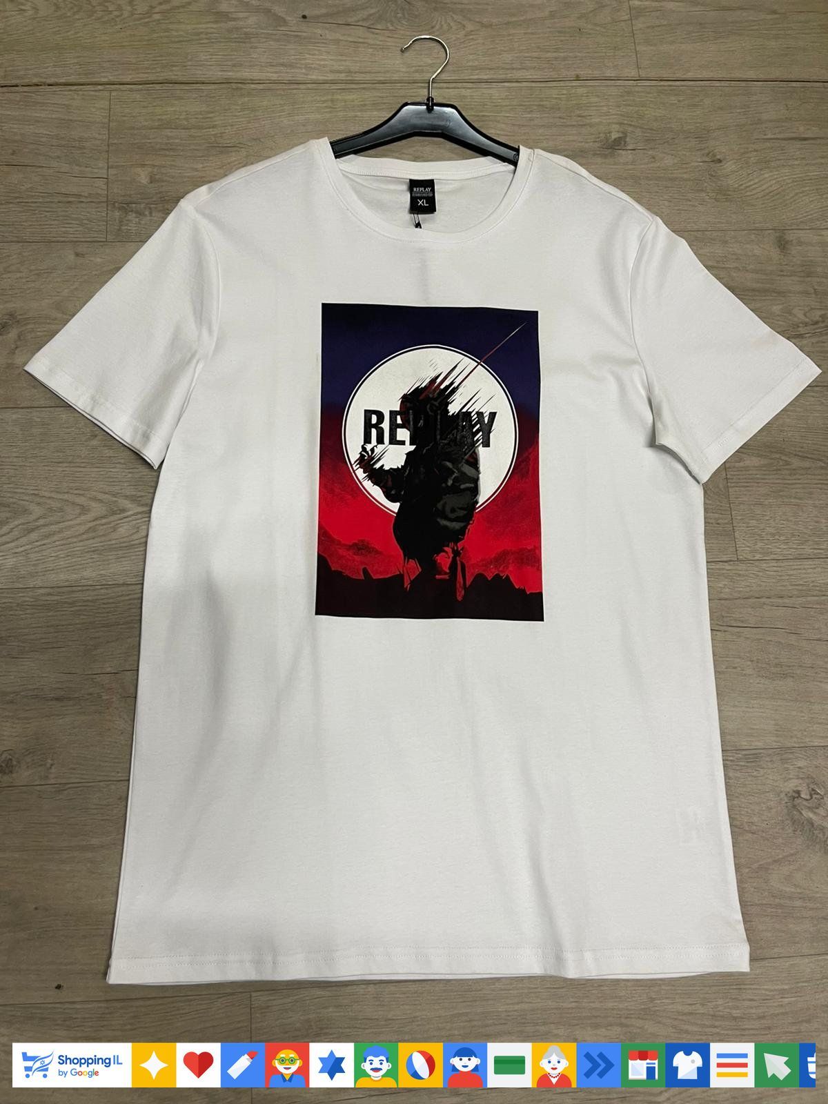 חולצת טי-שירט Replay Tshirt Collection לגבר בצבע לבן | לייקרה צמודה | אופנת ריפליי | חנות מותגים B Brands