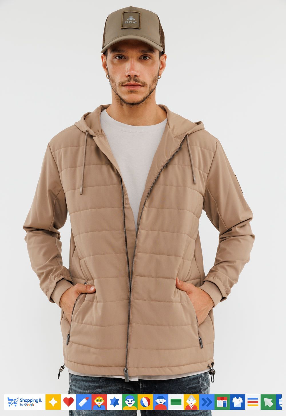 Replay coat ריפלי מעיל פוף מרופד בצבע חום קאמל