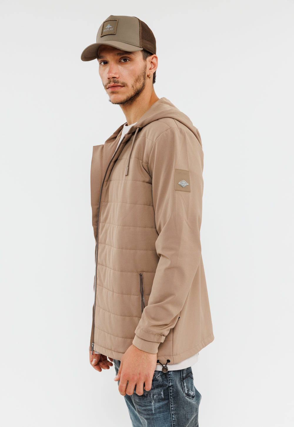 Replay coat ריפלי מעיל פוף מרופד בצבע חום קאמל