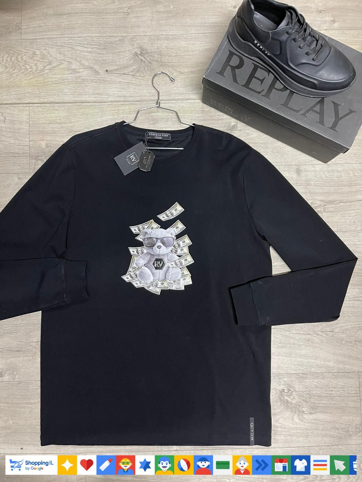 חולצת Roberto Vino Milano טי-שירט ארוכה לגבר בצבע שחור | חולצה אופנתית רוברטו וינו | אופנת גברים | חנות מותגים B Brands