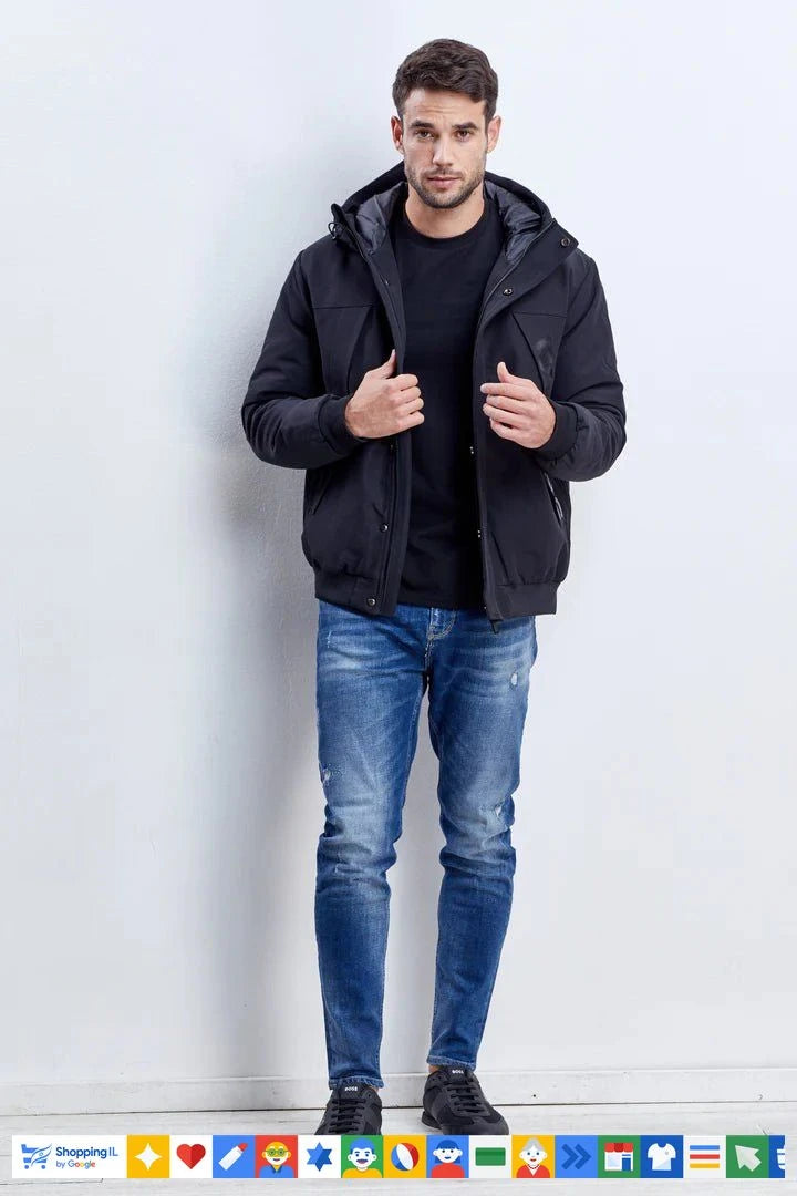 Wjeans Coat for man דבליו גינס מעיל שחור אם כובע - www.bbrands.co.il Wjeans Coat for man דבליו גינס מעיל שחור אם כובע